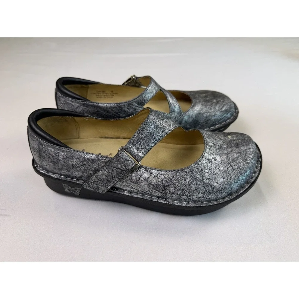 Alegria Dayna Disco Desert Silver Leather Mary Jane DAY-565 Sz 38 Comfort Size 8